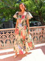 Vestido playero largo estilo vacaciones 2025 con falda de un solo hombro y estampado de gasa para mujer - details 6