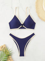2025 Nuevo color bloqueado cuello colgante sexy mujer playa traje de baño bikini conjunto - details 4
