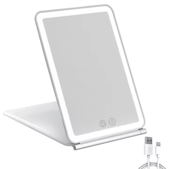 Espejo de Maquillaje Plegable con Pantalla Táctil 3 Modos de Luz Espejos Cosméticos Recargable por USB con LED - 1