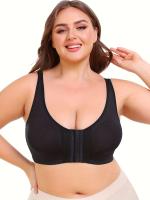 Sujetador deportivo para mujer de talla grande, con cierre frontal, cuello en V, poliéster elástico, color sólido con detalles de encaje, sin relleno, soporte bajo, tejido de punto, para correr y hacer ejercicio - details 8
