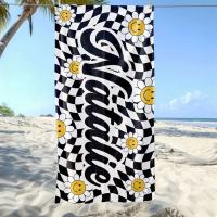 Toalla de piscina con monograma personalizado con nombre de rejilla de margaritas personalizada, playa exclusiva para niños, toalla de picnic de regalo de vacaciones - details 3