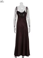 Oymimi elegante marrón delgado para mujer moda Spaghetti Strap espalda abierta vestidos Casual recto o largo vestido Streetwear - details 2