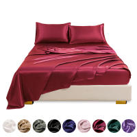 Conjunto de sábanas ajustadas lisas con satén de imitación, ropa de cama cómoda y sedoso para dormitorio, 4 unidades - details 7