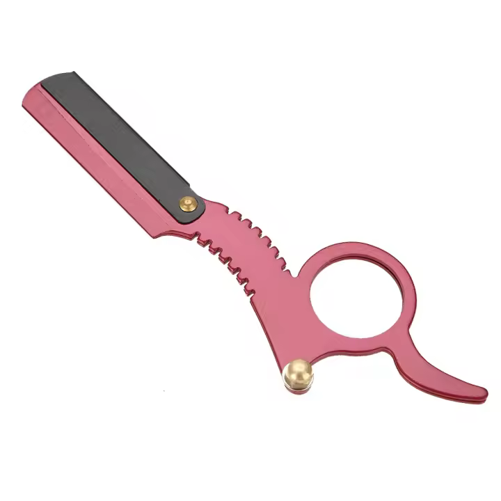 Maquinilla de afeitar de borde recto, maquinilla de afeitar de barbero Vintage con cuchillas fáciles de reemplazar, mecanismo de afeitado de barba rojo - 1