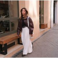 Chaqueta de Cuero Corta de Burgundy Elegante Manga Larga con Abeto Moda de Abrigo de Deportes y al Aire Libre para Mujeres - details 9