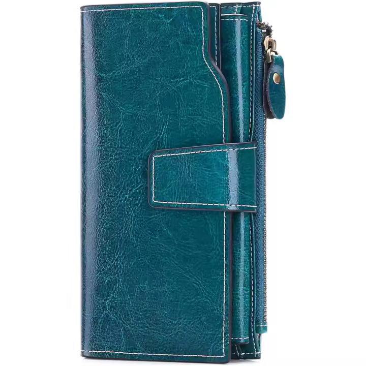 Cartera de mujer de piel auténtica de gran capacidad con múltiples ranuras para tarjetas. - 1