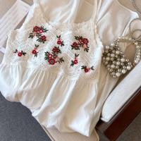 Jyccr Bohemian ral bordado corto sin mangas para mujer verano dulce crochet correa de espagueti vestido de vacaciones - details 16