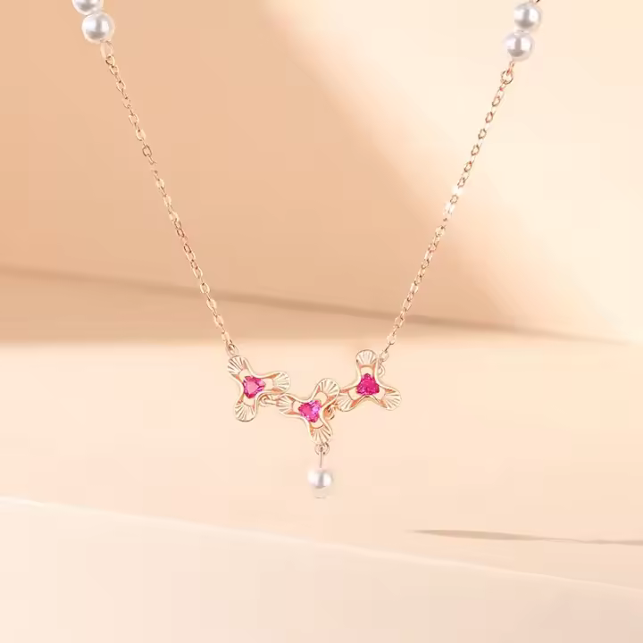 Collar de Trébol de Plata Esterlina S925 Cadena de Clavícula de Flor Pequeña y Fresca - 1