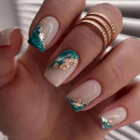 Uñas Postizas De Resina Minimalistas En Color Oro Con Diseño De Puntas Cortas Y Cuadradas 24 Piezas + 1 Pegamento + 1 Linterna - details 0