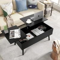Mesa de Centro, Mesa de Centro Regulable en Altura, Extraíble, Extensible, Compartimento de Almacenaje Oculto Independiente, Tablero Elevable Doble, Mesa de Sofá de Salón, Color Nogal - details 29