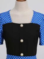 Women summer casual polka dot print short sleeve a line party vintage elegant midi dress - details 26