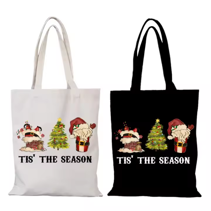 Regalo de Año Nuevo, bolso de hombro para mujer, bolsas de tela de dibujos animados, bolso de mano de Anime de Feliz Navidad, bolso de lona, ​​bolsos de compras ecológicos - 1