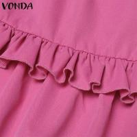 VONDA, vestido con volantes para mujer, verano 2025, vestido veraniego de Color sólido, Vestidos de playa con cuello en V, bata holgada informal bohemia de gran tamaño - details 10