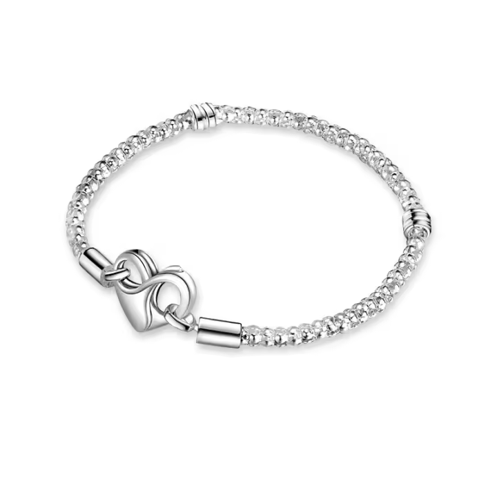 Pulseras de seguridad de corazón de melocotón de Plata de Ley para mujer, dijes colgantes originales, cuentas para joyería - 1