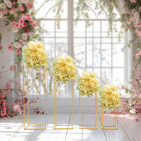 4 Piezas Soporte de Pedestal para Florero de Metal para Bodas Soporte de Flores para Fiestas, Soporte de Flores de Hierro, Estante de Flores con Marco Rectangular Soporte Geométrico para Decoración de Fiestas de Bodas - details 5