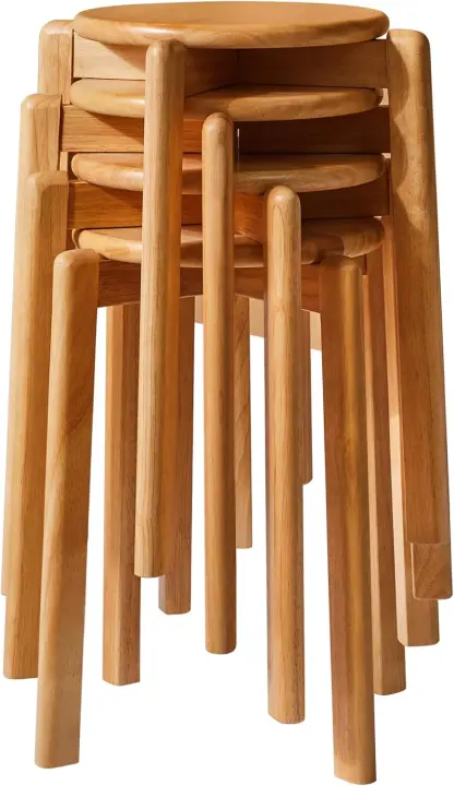 Juego de 4 Taburetes Redondos de Madera Taburetes de Bar Silla, Apilables, Antideslizantes - 1