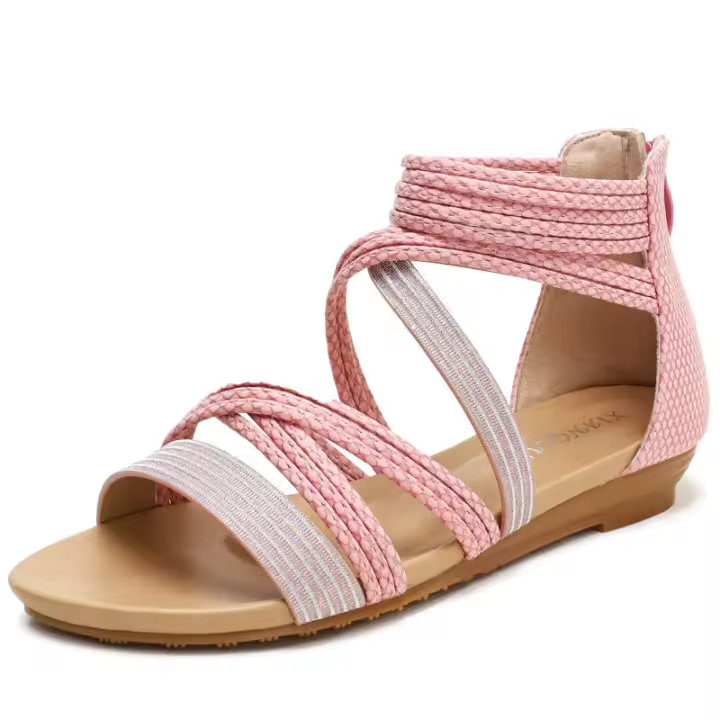 Sandalia sandalias de cuña nuevo vestido estilo hada de verano con correa recta zapatos planos romanos de mujer - 1