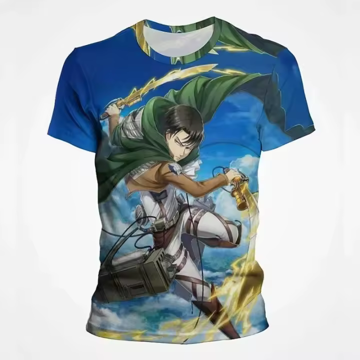Camiseta de talla grande con estampado 3D de Attack Titan para hombre y mujer, manga corta transpirable de secado rápido con movimiento animado - 1