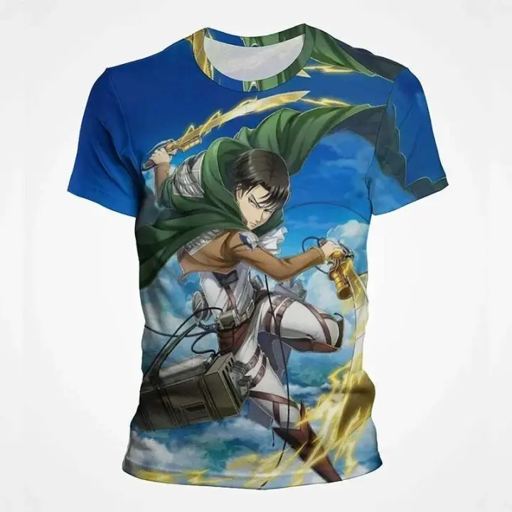 Camiseta de talla grande con estampado 3D de Attack Titan para hombre y mujer, manga corta transpirable de secado rápido con movimiento animado - 1