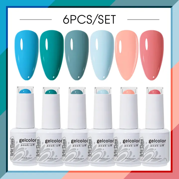 Arte Clavo Kit de esmalte de uñas de gel 6 piezas 15 ml de barniz semipermanente Esmalte de uñas de absorbeble UV - 1