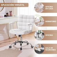 Silla de Oficina sin Reposabrazo Silla Oficina Tapizada de Cuero PU Silla con Ruedas Silla Ergonómica Base Metal Blanca - details 47