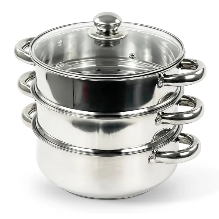 Placa de inducción de 3 niveles, olla a vapor de acero inoxidable, juego de cocina con tapa de vidrio, utensilios de cocina - 1