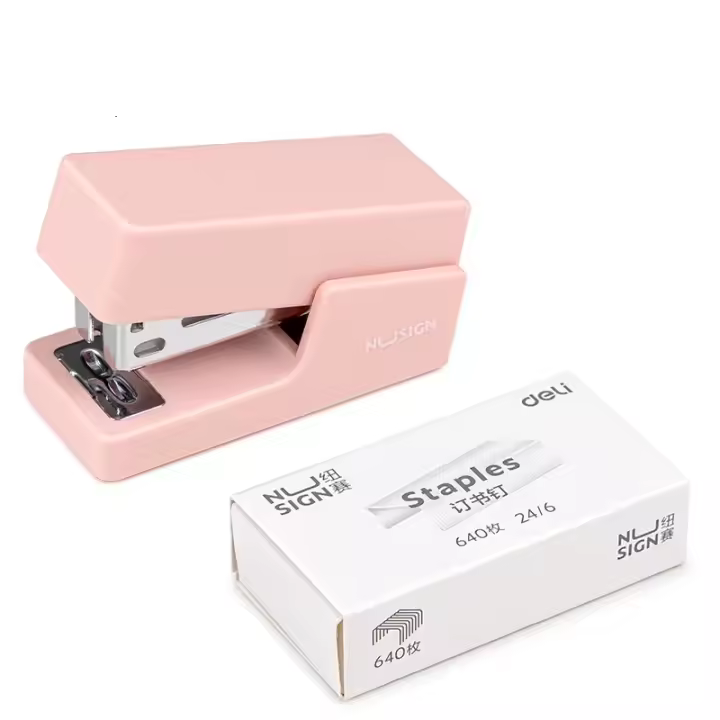 DELI-Juego de Mini grapadora portátil, máquina de encuadernación de papel de Color, utiliza grapas 24/6 26/6, papelería de moda, suministros de oficina - 1