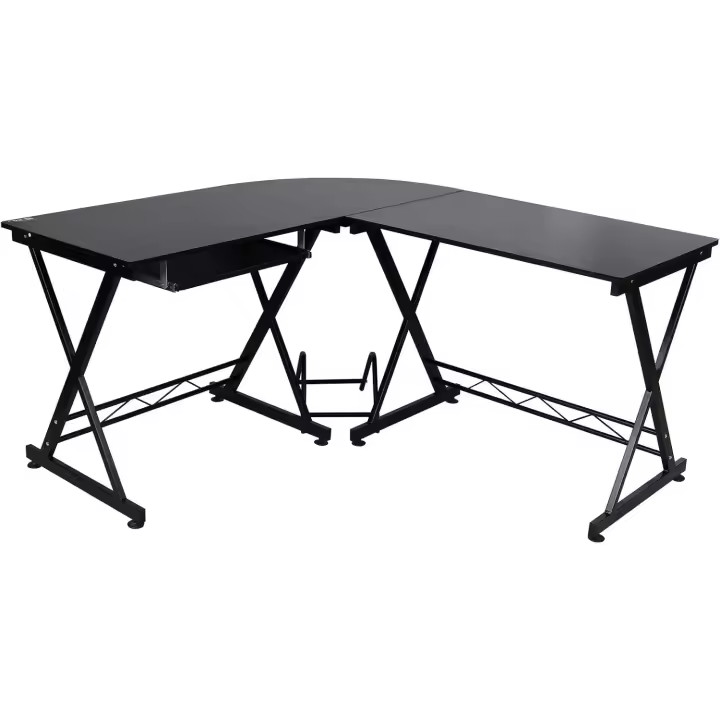 Escritorio de Esquina, Escritorio en Forma de L, Mesa de Ordenador, para Estudio y Juegos, Ahorro de Espacio, Montaje Sencillo, 150 x 138 x 75 cm, Negro LCD402B - 1