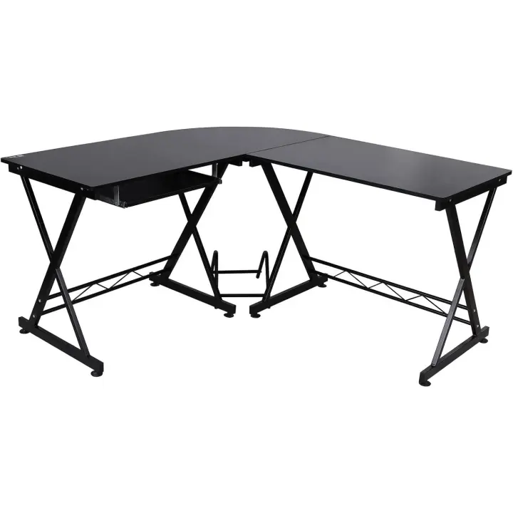 Escritorio de Esquina, Escritorio en Forma de L, Mesa de Ordenador, para Estudio y Juegos, Ahorro de Espacio, Montaje Sencillo, 150 x 138 x 75 cm, Negro LCD402B - 1