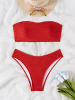 Bikini con Top de tubo para mujer, traje de baño con cordones sólidos, conjunto de Bikini Sexy con Tanga, ropa de playa de verano - details 16