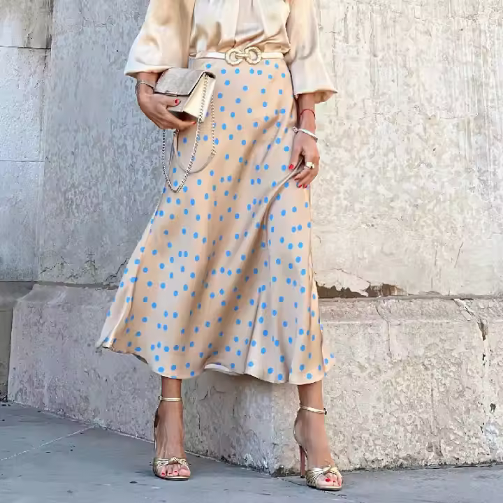 Falda larga informal con estampado de lunares para mujer, falda larga - 1