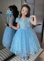 Vestido de princesa de lentejuelas de verano para niños, disfraz con estampado azul, vestido elegante de Reina de la nieve para niñas, regalo de cumpleaños para niños - details 8