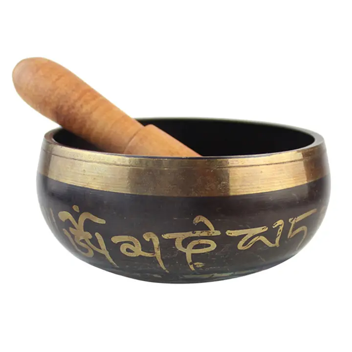 Cuenco tibetano budista de cobre tradicional Vintage de Nepal con palo de mano para meditación y curación, juego de regalo de latón - 1