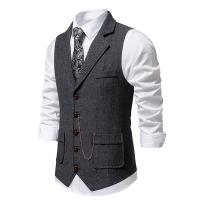 Chaleco Retro con solapa y cadena para hombre, traje con bolsillos de Tweed grueso en espiga a la moda, informal, Vintage, para fiesta de ocio - details 8