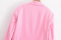 TRAFZA-Conjunto de 2 piezas rosa para mujer, chaqueta con solapa, manga larga, bolsillo, con cordones, Top + pantalones de pierna ancha con cremallera de cintura alta - details 14
