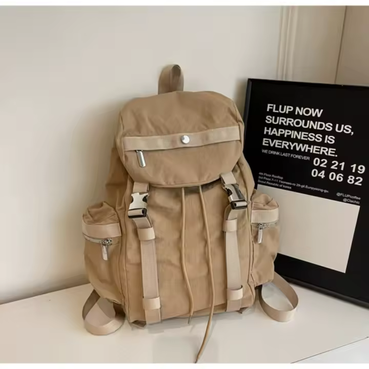 Mochila con cordón para exteriores de estilo coreano, mochila deportiva de nailon de viaje de Color sólido, bolso de hombro impermeable para senderismo de gran capacidad - 1