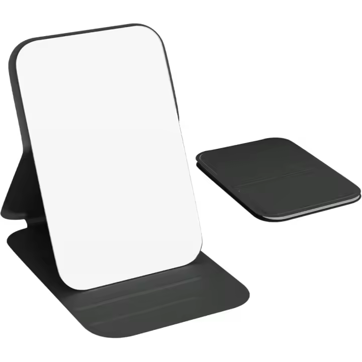 Espejo de maquillaje compacto para tocador, pequeño espejo plegable, de mano, 10 x 7 cm, negro - 1