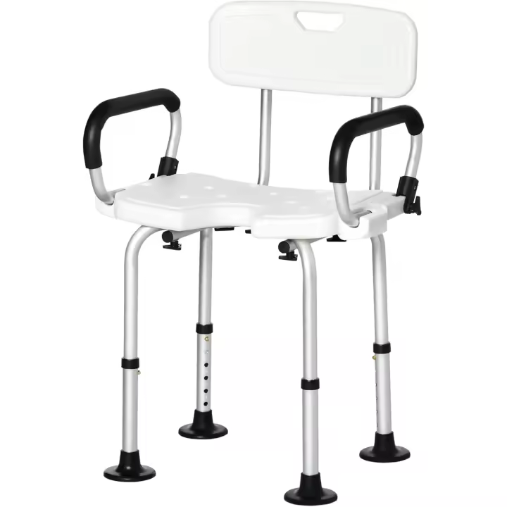 Silla de Ducha para Ancianos Antideslizante, Altura Ajustable, Apoyabrazos Regulables, Carga de 136kg - 1