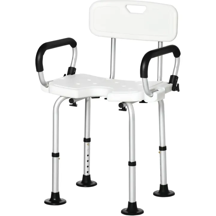 Silla de Ducha para Ancianos Antideslizante, Altura Ajustable, Apoyabrazos Regulables, Carga de 136kg - 1