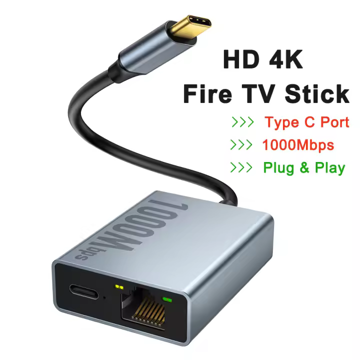 Adaptador USB C a Ethernet de 1000Mbps para Chromecast con Google TV, tarjeta de red Ethernet tipo C a RJ45 para ordenador portátil y tableta - 1