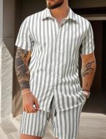 2025 Nuevo Traje Casual de Hombre Conjunto de Camisa de Manga Corta a Rayas y Pantalones Cortos - details 10