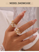 Nueva Bisutería Lujo Circonita Geométrico Anillo Pearl Mujer Elegant Abierto Trabajo Diario Accesorios - details 1