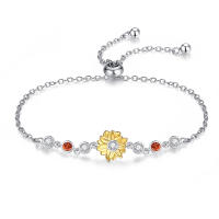 Pulsera de plata de ley 925 con dije de girasol simple y circonita, compatible con cuentas, dijes colgantes, joyería fina para mujeres y niñas. - details 0
