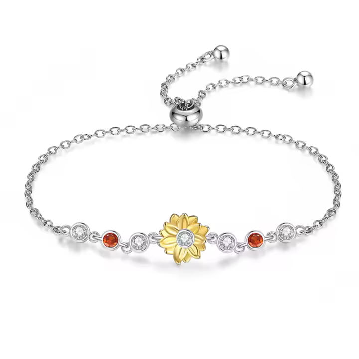Pulsera de plata de ley 925 con dije de girasol simple y circonita, compatible con cuentas, dijes colgantes, joyería fina para mujeres y niñas. - 1