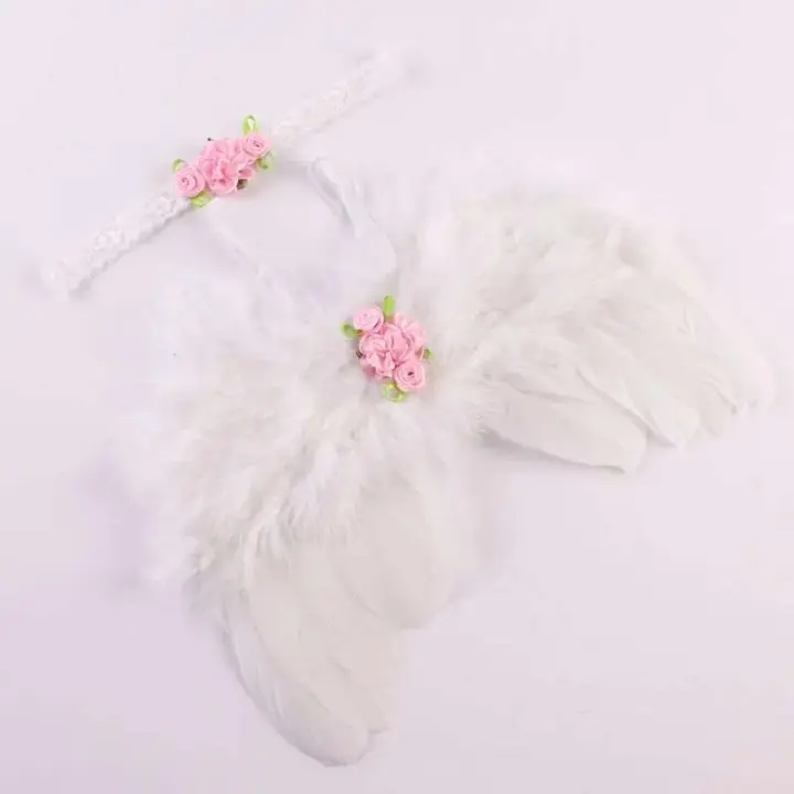 Disfraz de Fotografía para Bebé Recién Nacido Plumas Blancas, Alas de Ángel, Accesorios de Cabello de Bebé, Diadema - 1