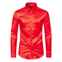 Camisa de vestir de satén de lujo para hombre, esmoquin liso de seda a la moda, informal, para boda, fiesta, graduación y oficina - details 24