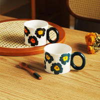Taza de cerámica de flores de gran capacidad de 420 ml, taza de avena de leche de desayuno coreano, taza de café para el hogar - details 4
