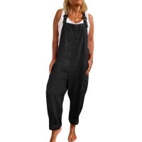 Mono de mezcla de algodón para mujer, Peto liso informal de verano, pantalones de pierna ancha de gran tamaño, ropa de calle - details 5