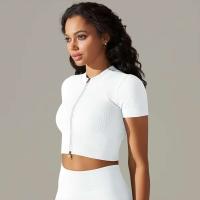 Hamidou-Camiseta deportiva con cremallera para mujer, Top elástico ajustado y transpirable, ropa deportiva para gimnasio, correr y Yoga - details 29