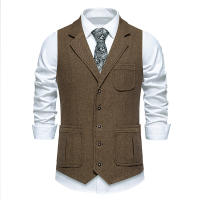 Chaleco de Tweed Grueso de Moda Retro para Hombres Chaleco de Fiesta de Ocio Casual Británico con Múltiples Bolsillos - details 22